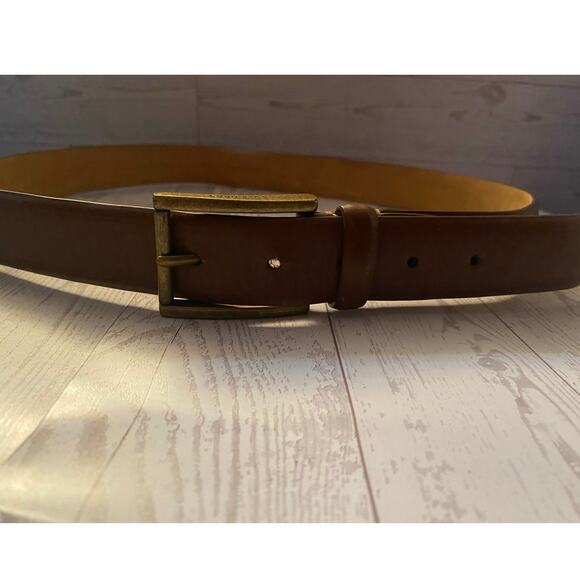 Cole Haan Men’s 34 Brown Leather Belt Brass Buckle Genuine Leather CHRM31270 - Picture 1 of 3